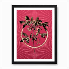 Gold Honeyberry Flower Glitter Ring Botanical Art on Viva Magenta Art Print