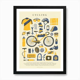 Retro Cycling Kit Art Print in Blue, Yellow and Cream | Vintage Bicycle Poster | Sport and Outdoor Nostalgic Graphic Illustration 1 Art Print