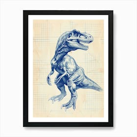 Allosaurus Dinosaur Blue Print Style 1 Art Print