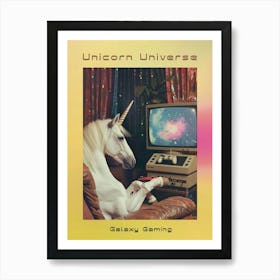 Retro Unicorn In Space Playing Galaxy Video Games 3 Poster Art Print