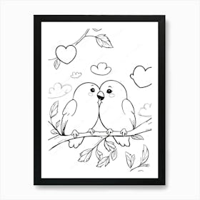 Birds On A Branch Coloring Page 1 Art Print