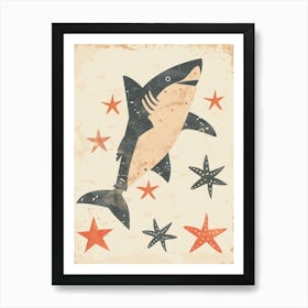 Shark & Starfish Muted Pastels 1 Art Print