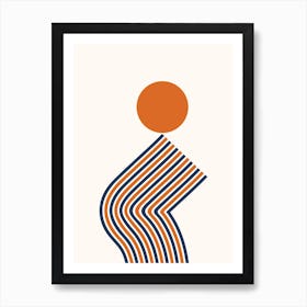 Geometric Lines Sun Rainbow Balance Playful Abstract in Navy Blue Burnt Orange scheme Art Print