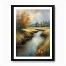 Autumn forest river.Printable Wall Art, Vintage Landscape, Farmhouse Wall Decorations, Vintage Landscape Oil Painting.6 Art Print