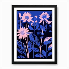 Blue Flower Illustration Bee Balm 2 Art Print