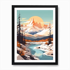 Vintage Winter Travel Illustration Patagonia Argentina 3 Art Print