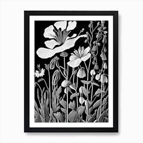 Sundrops Wildflower Linocut 2 Art Print