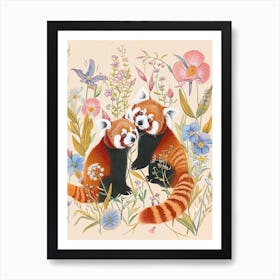 Folksy Floral Animal Drawing Red Panda 4 Art Print