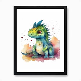 Velocisaurus Cute Dinosaur Watercolour 1 Art Print