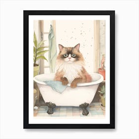 Himalayan Cat In Bathtub Botanical Bathroom 3 Art Print