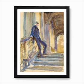 Sir Neville Wilkinson On The Steps Of The Palladian Bridge At Wilton House, John Singer Sargent Art Print