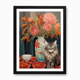 Protea Flower Vase And A Cat, A Painting In The Style Of Matisse 2 Art Print