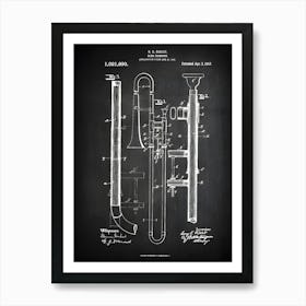 Trombone Gifts, Trombone Art, Trombone Decor, Trombone Player Gift, Trombone Teacher Gift, Trombone, Trombone Blueprint Patent, Mt8901 Art Print