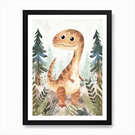 Cute Utahraptor Dinosaur Watercolour Art Print