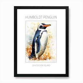 Humboldt Penguin Zavodovski Island Watercolour Painting 4 Poster Art Print