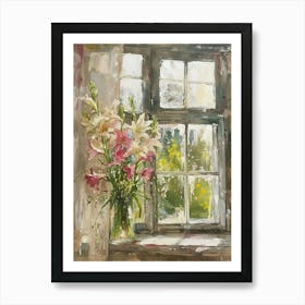 Gladiolus Flowers On A Cottage Window 3 Art Print