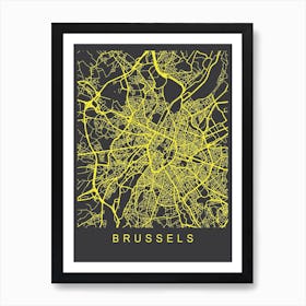 Brussels Map Neon Art Print