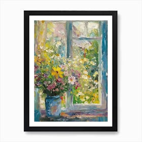 Cosmos Flowers On A Cottage Window 1 Art Print