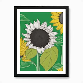 Sunflowers On Green Background Art Print