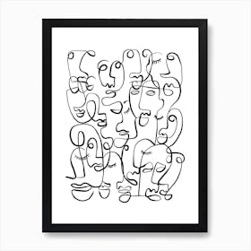 People Faces Line Drawing Art Print