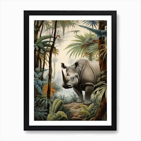 Deep In The Leaves Rhino Realistic Illustration 4 Art Print