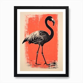 Flamingo, Woodblock Animal  Drawing 4 Art Print