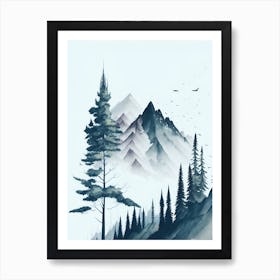 Mountain And Forest In Minimalist Watercolor Vertical Composition 264 Art Print