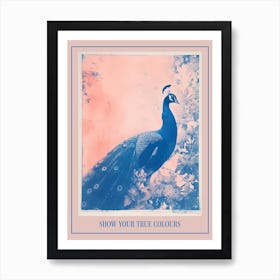 Cyanotype Inspired Peacock In The Leaves 3 Poster Art Print