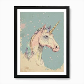 Pastel Unicorn Storybook Style Illustration 1 Art Print