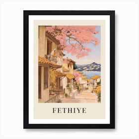 Fethiye Turkey 1 Vintage Pink Travel Illustration Poster Art Print