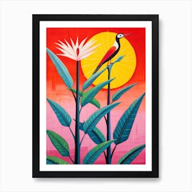 Pink And Red Plant Illustration Bird Of Paradise 1 Art Print