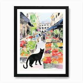 Food Market With Cats In Sydney 2 Watercolour Art Print