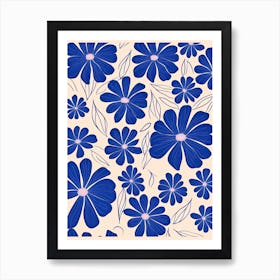 Blue Flowers Pattern 3 Art Print