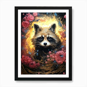 Raccoon In Roses Art Print