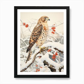 Winter Bird Painting Red Tailed Hawk 4 Art Print