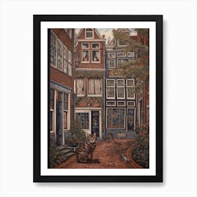 Painting Of Amsterdam With A Cat In The Style Of William Morris 2 Poster