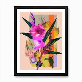 Gladiolus 2 Neon Flower Collage Art Print