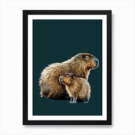 The Capybaras On Deep Cyan Art Print