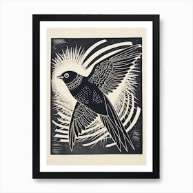 B&W Bird Linocut Swallow 2 Art Print