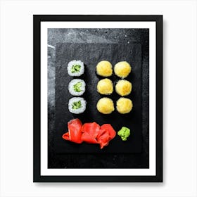 Sushi (Japan, Japanese cuisine) — Food kitchen poster/blackboard, photo art 2 Art Print