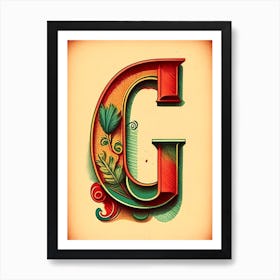 G, Letter, Alphabet Vintage Sketch 1 Art Print