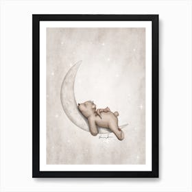 Sweet Dreams Bear On The Moon Art Print