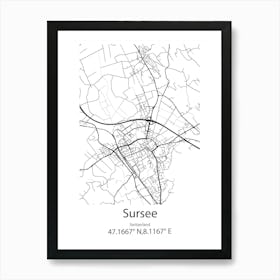 Sursee,Switzerland Minimalist Map Art Print