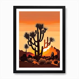 Joshua Trees At Sunset Retro Illustration (2) Art Print