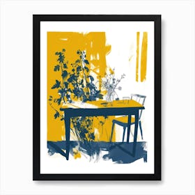 Green Flowers On A Table   Contemporary Illustration 3 Art Print