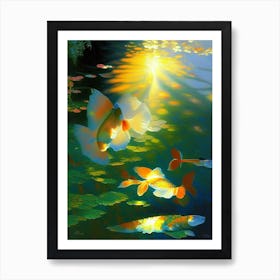 Butterfly Koi 1, Fish Monet Style Classic Painting Art Print