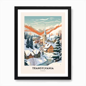 Vintage Winter Travel Poster Transylvania Romania 2 Art Print