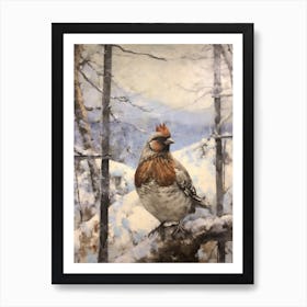 Vintage Winter Animal Painting Grouse 2 Art Print