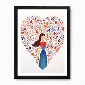 Person With Long Brain Hair In A Nature Themed Heart Pattern Art Print