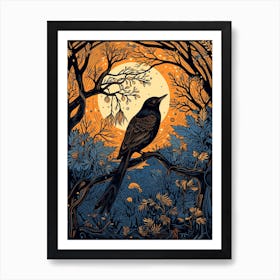 Birds And Branches Linocut Style 3 Art Print